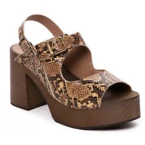 Free People Belem’s Clog Womens 8.5 Brown Platform Snakeskin Print Sandal $168